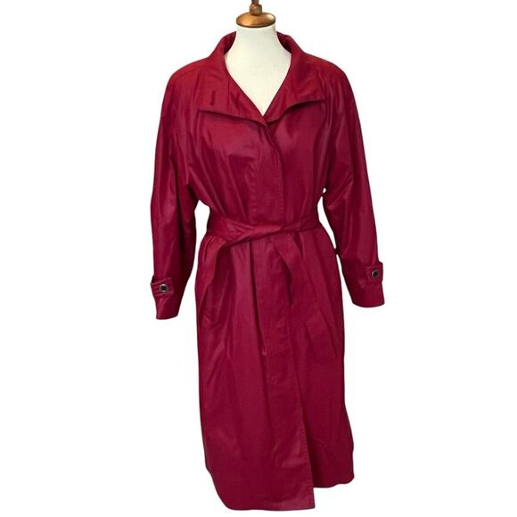 London Fog Trench Coat Red Long Jacket Zip In Liner Size 12 Petite USA Vintage - Picture 2 of 13